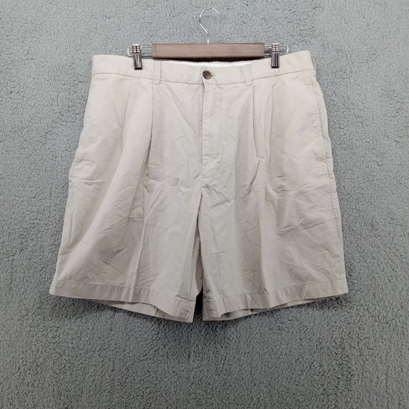 Brooks Brothers‎ Shorts Mens 38 Stone Light Khaki 100% Cotton 346 Pleated - Picture 1 of 9